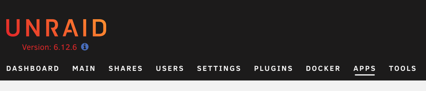 Le menu principal de l'interface d'admin de Unraid